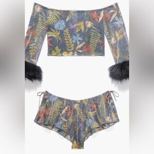 NWT Savage X Fenty Trophy Wife Sleepwear Set Crop Top And Shorts, Size 16-18